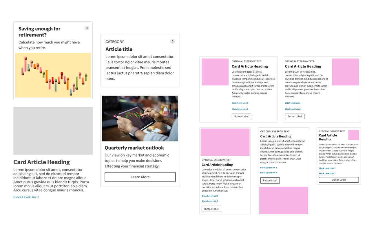 Before and after views of Card UI coponents from edwardjones.com.