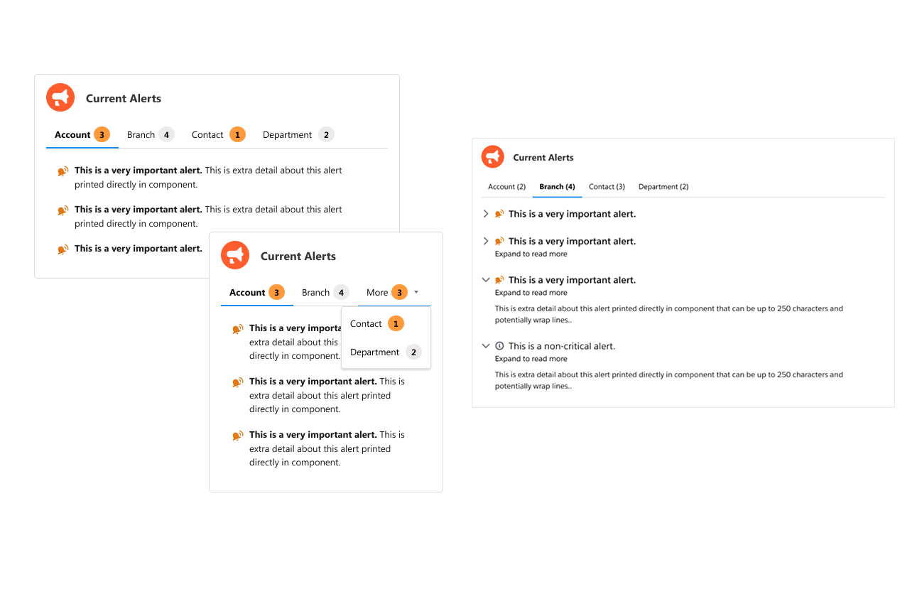 Collage of new Current Alerts module designs.