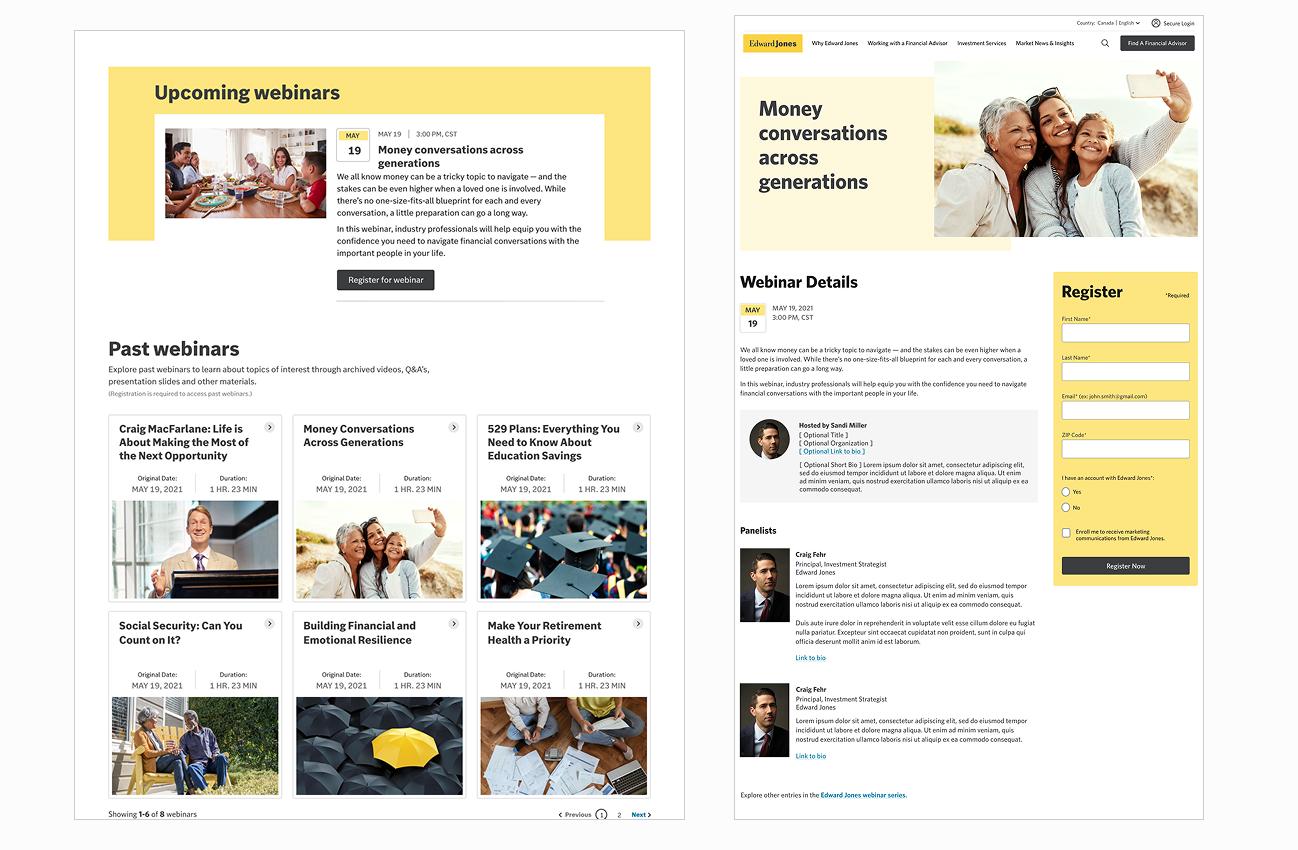 Screens from webinar experience on edwardjones.com.