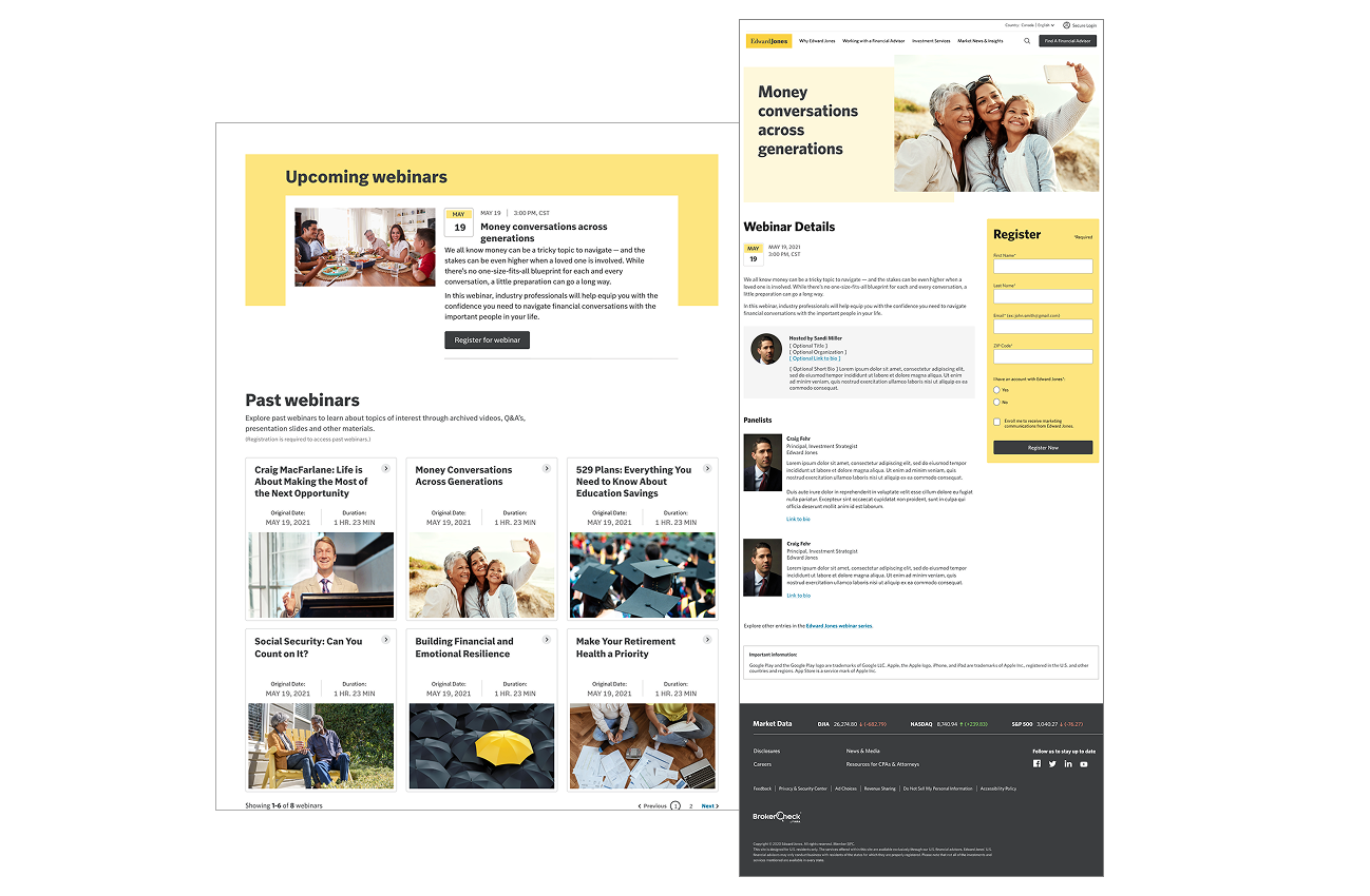 Screens from webinar experience on edwardjones.com.