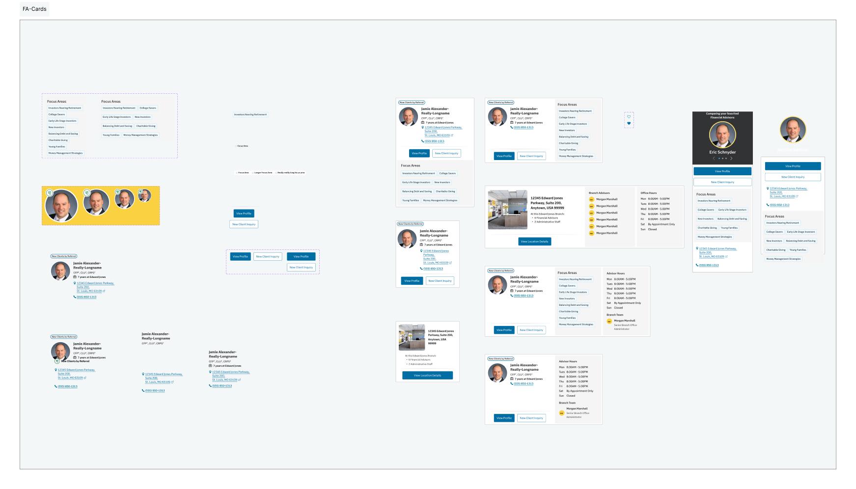 Card components and subcomponents from the proposed financial advisor entity component suite.