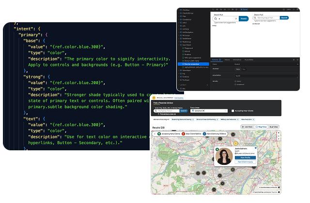 A collage of screens from the Design System to Product Pipeline proof of concept.