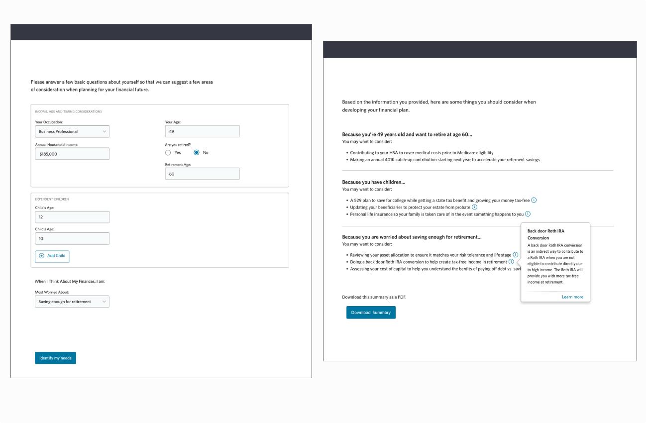 Early stage prototype screens for user testing.